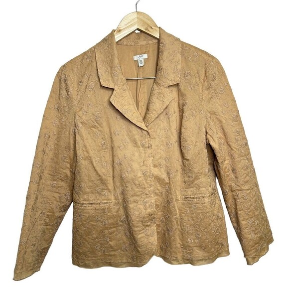 J.Jill Ginger 100% Cotton Boho Embroidered Lined Blazer Jacket Size 12 p Tan - Picture 8 of 16